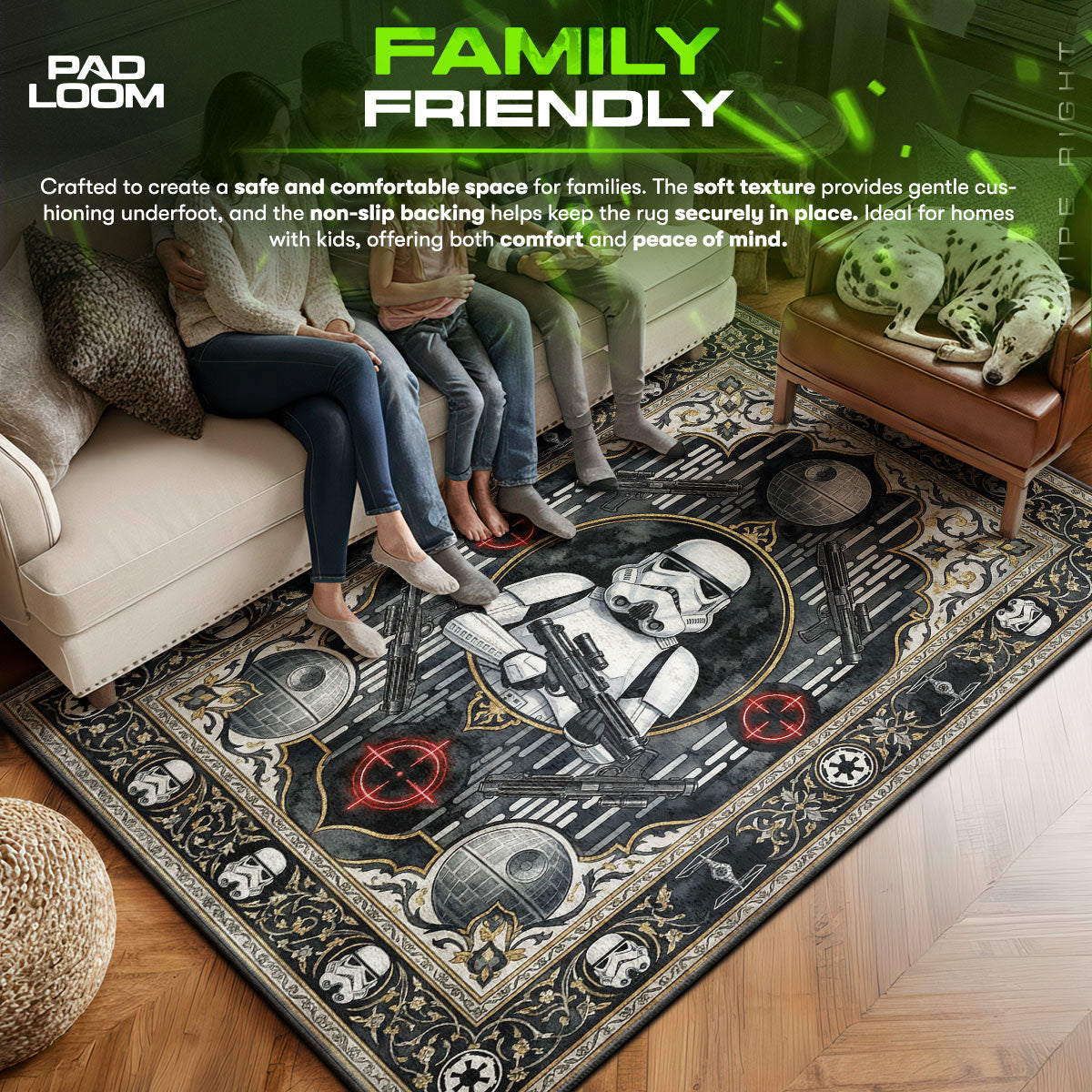 Stormtrooper area rug showing full home decor artwork