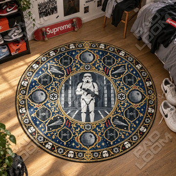 Stormtrooper Medallion Star Wars round rug on a bedroom floor - Star Wars chair mat