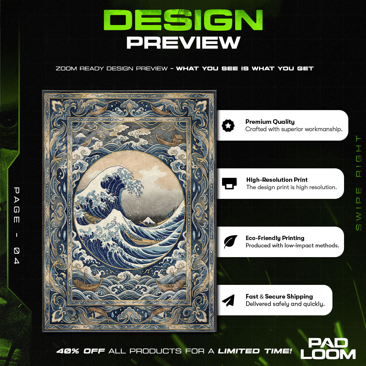 Stormy Wave Medallion Japanese Ocean Area rug — main product view