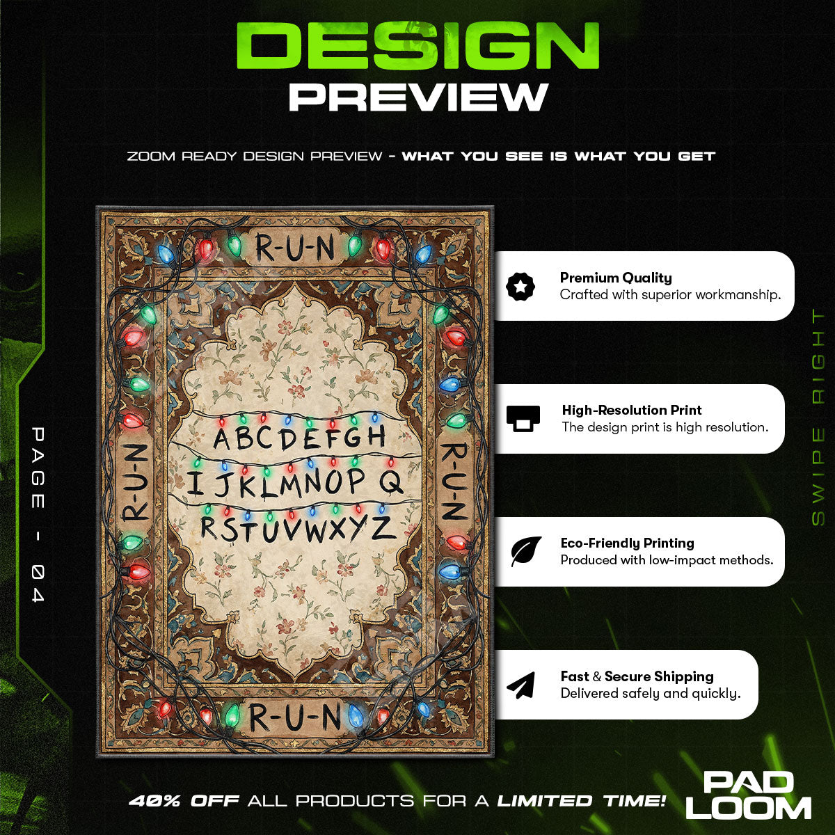 Fan character design printed on rug