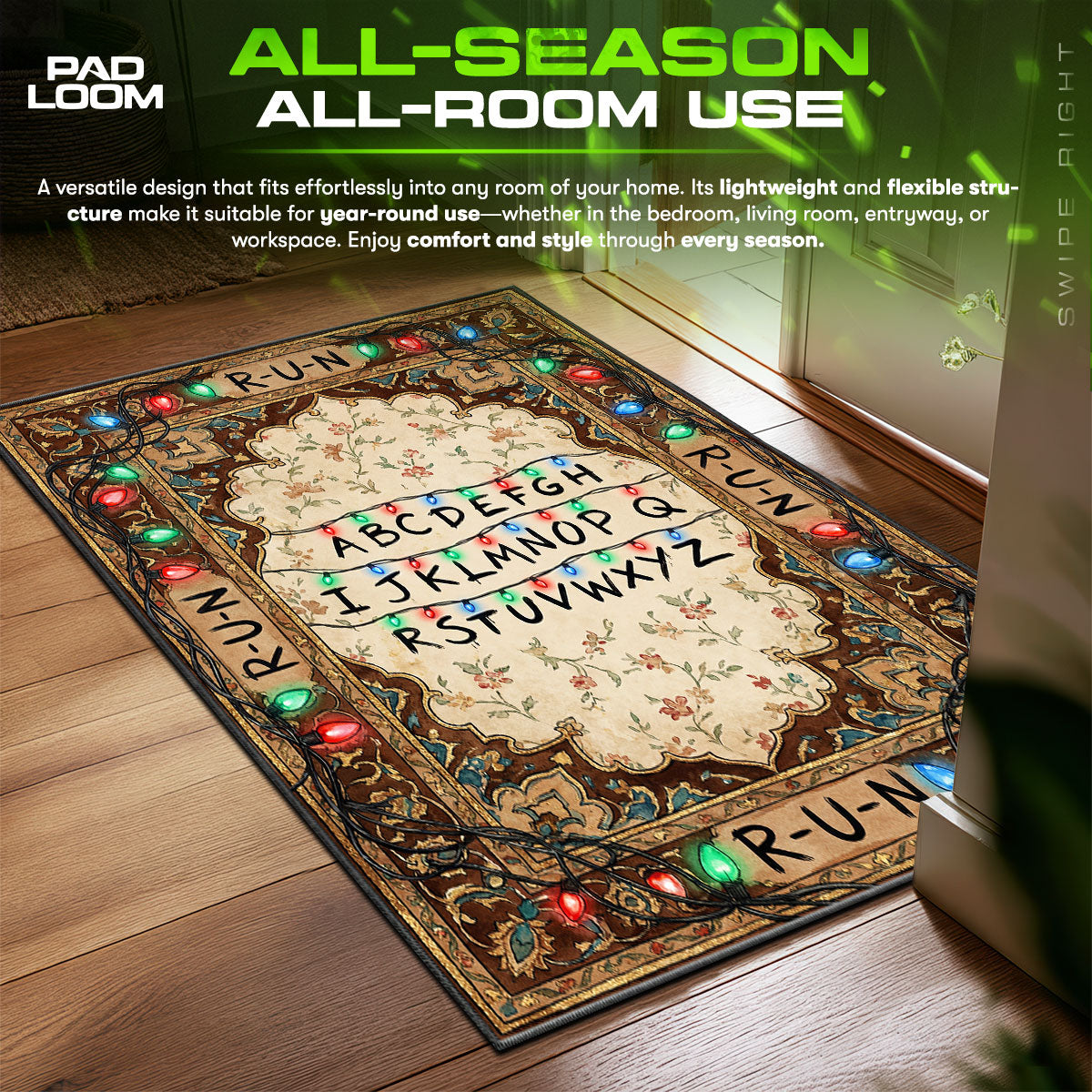 Stranger Things Alphabet Lights Fan fan rug — premium quality print