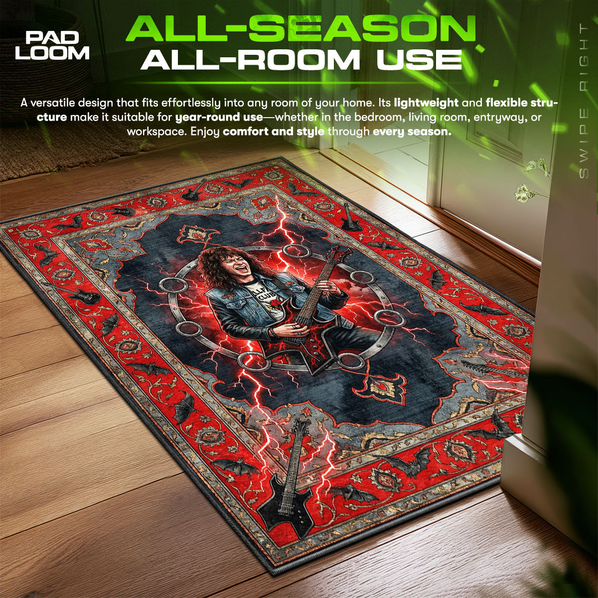 Stranger Things Eddie Munson Guitar Fan fan rug — premium quality print