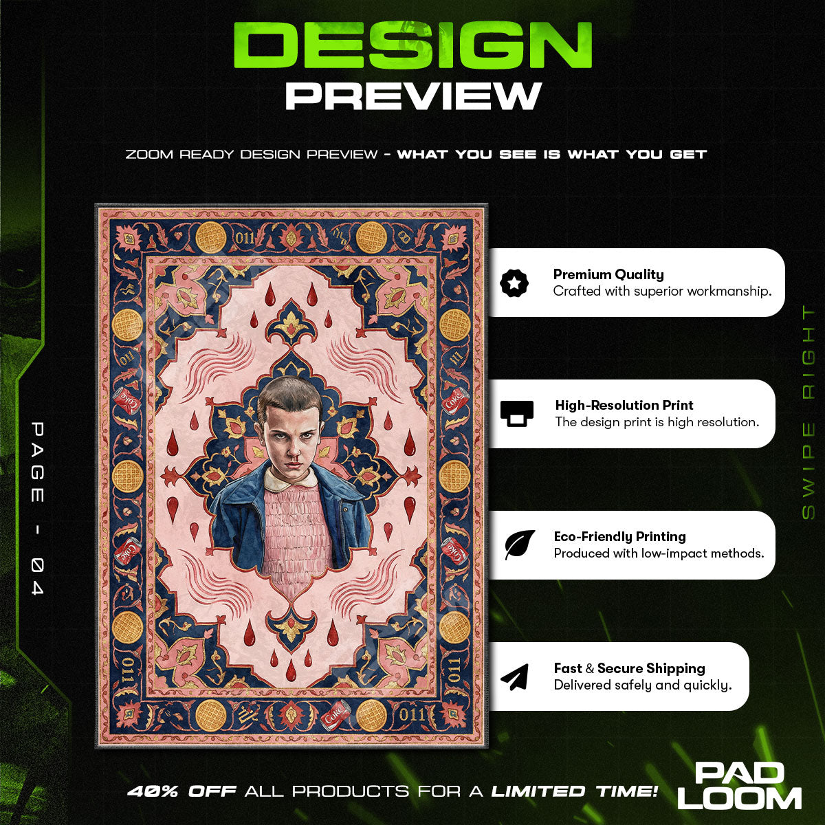 Fan character design printed on rug