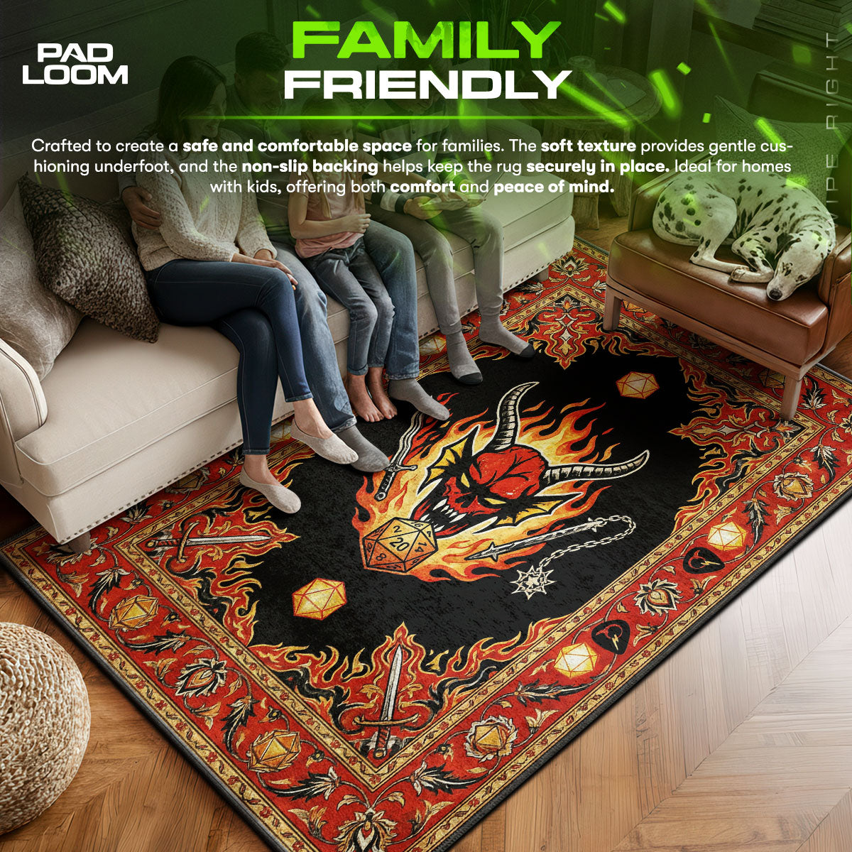 Stranger area rug showing full home decor artwork