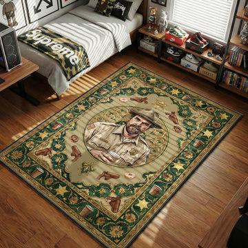 Stranger Things Sheriff Hopper portrait green gold hypebeast area rug