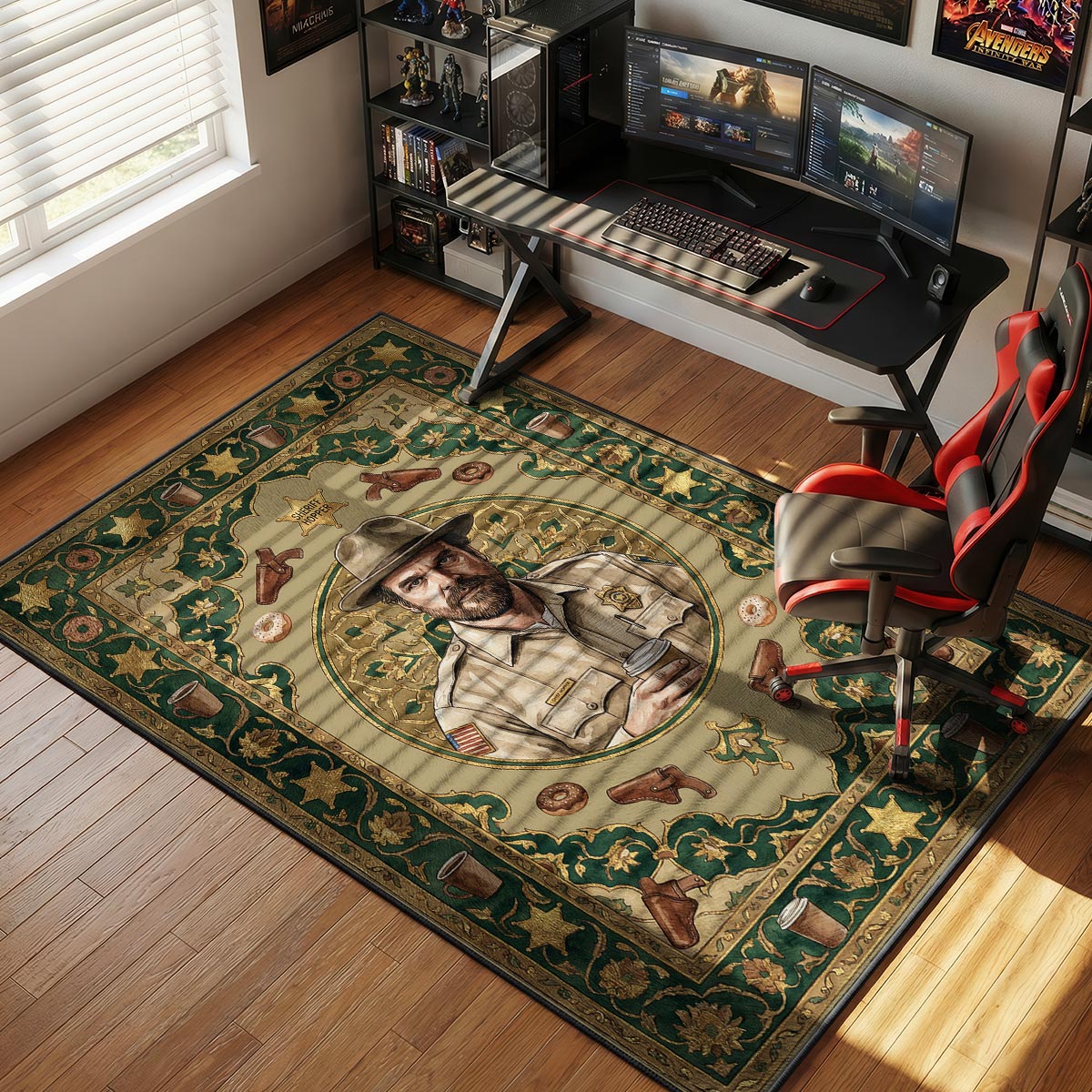 Stranger Things Sheriff Hopper Portrait Fan rug — main product view