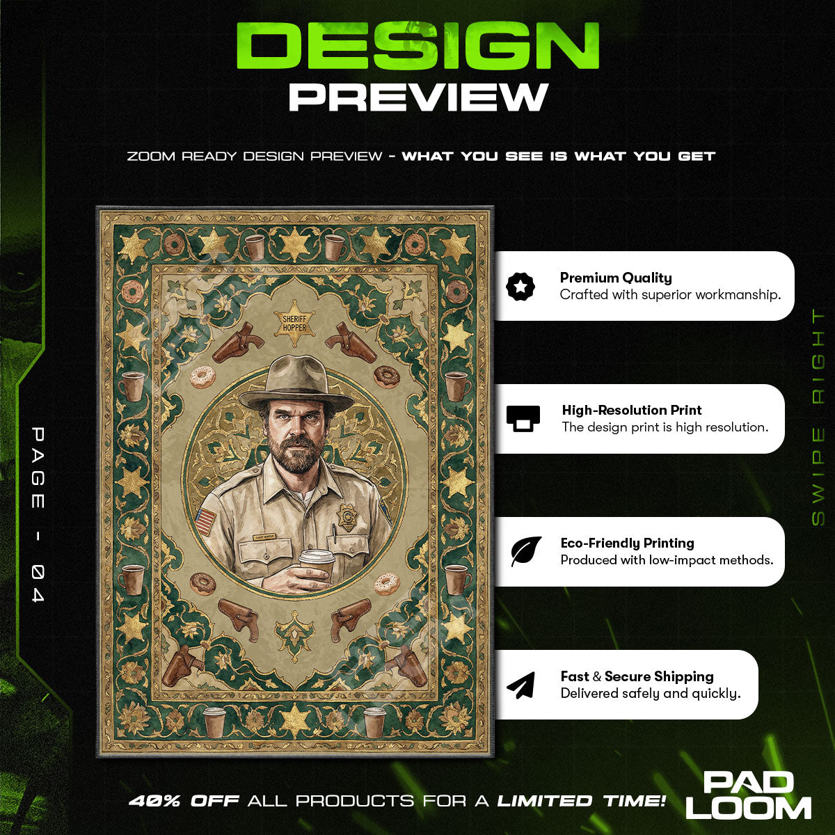 Fan character design printed on rug