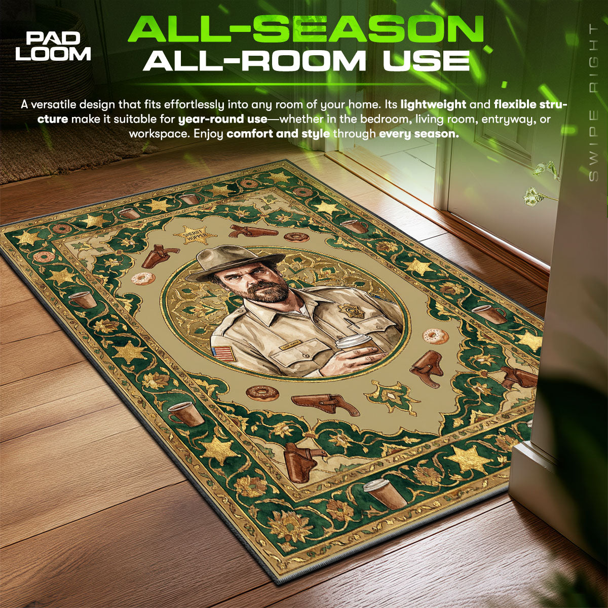 Stranger Things Sheriff Hopper Portrait Fan fan rug — premium quality print