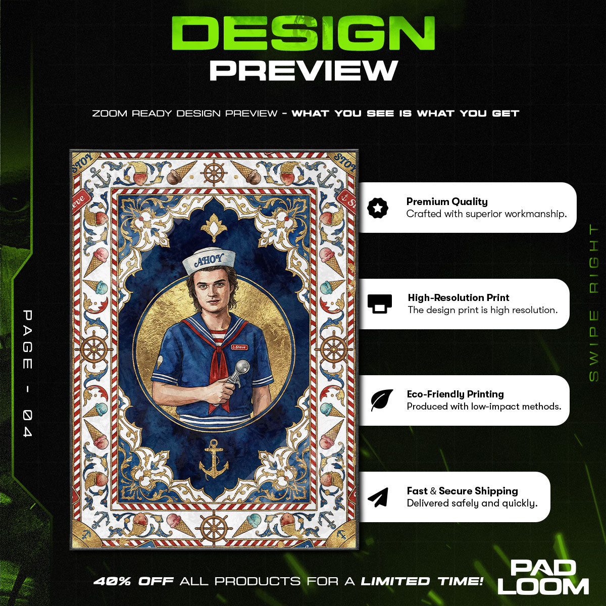 Fan character design printed on rug