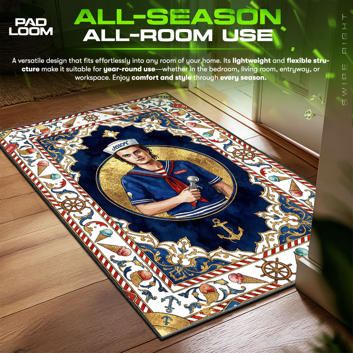 Stranger Things Steve Ahoy Scoops Fan fan rug — premium quality print