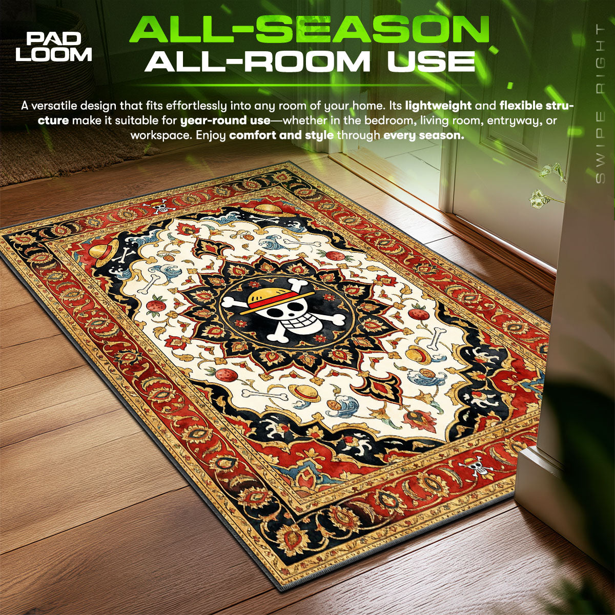 Straw Hat Jolly Roger Ivory One Piece Chair fan rug — premium quality print