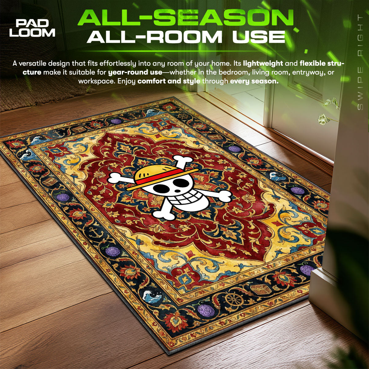 Straw Hat Jolly Roger One Piece Chair fan rug — premium quality print