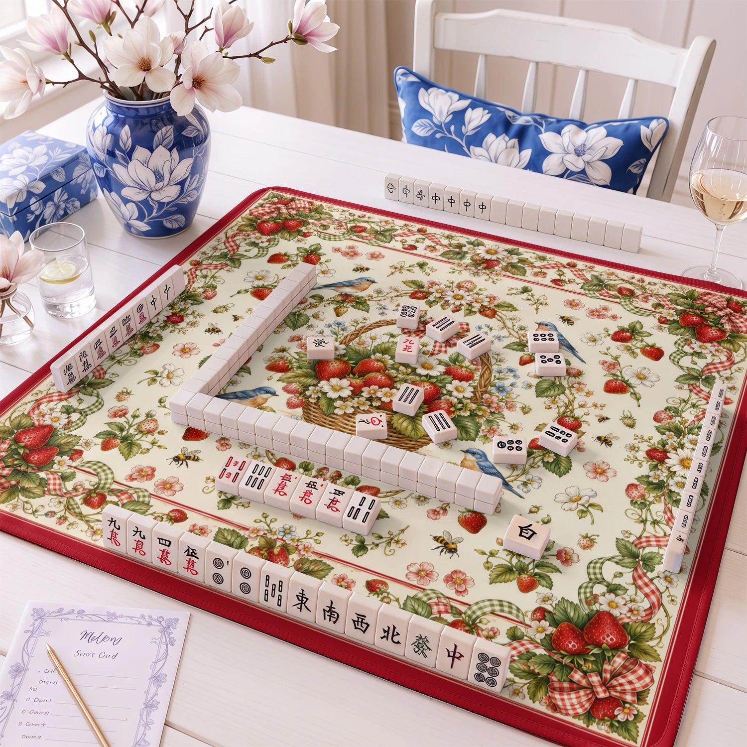 Strawberry Basket mahjong mat – M (60x60 cm) and L (81x81 cm) sizes
