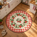 Strawberry Gingham floral round rug in a styled room - floral circle area rug