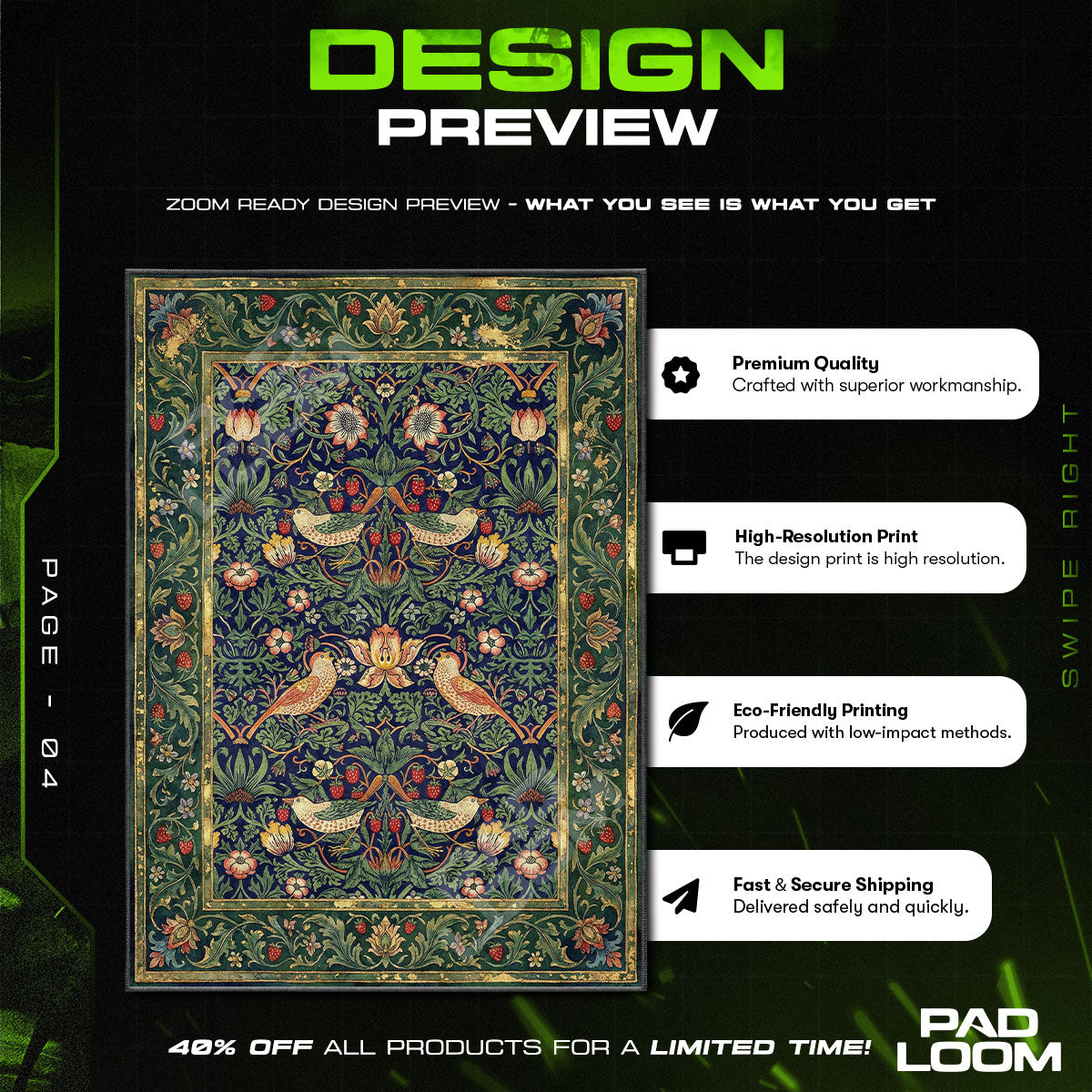 Strawberry Thief Garden Arts Crafts Area rug — main product view