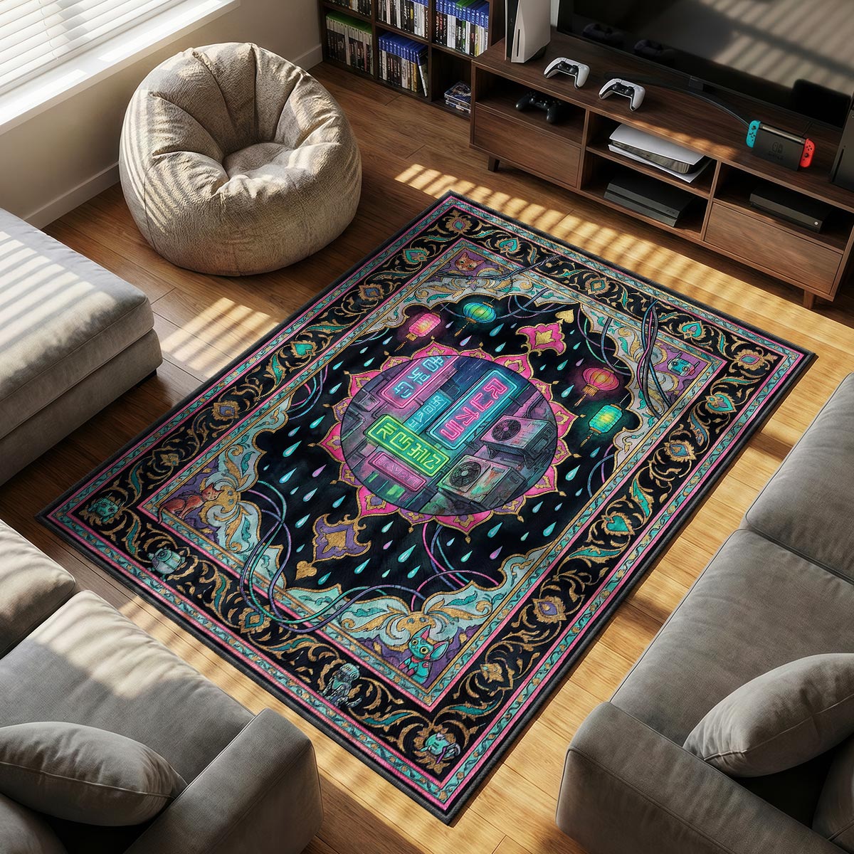 Stray Cat themed area rug for home decor fans