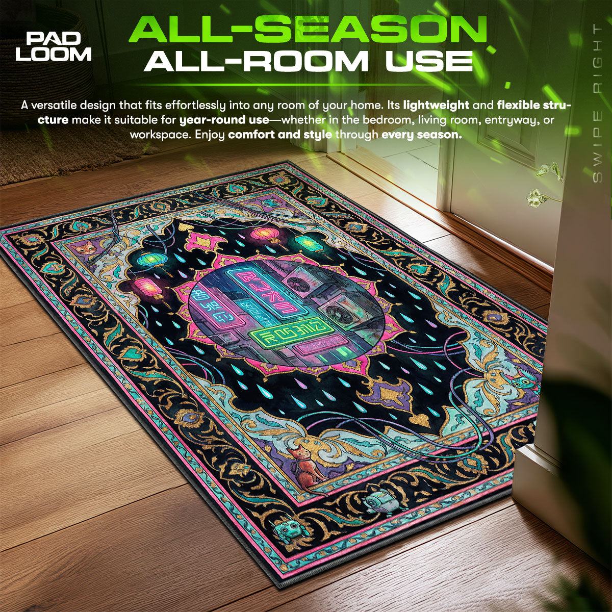 Stray Cat Cyber City Stray Chair fan rug — premium quality print