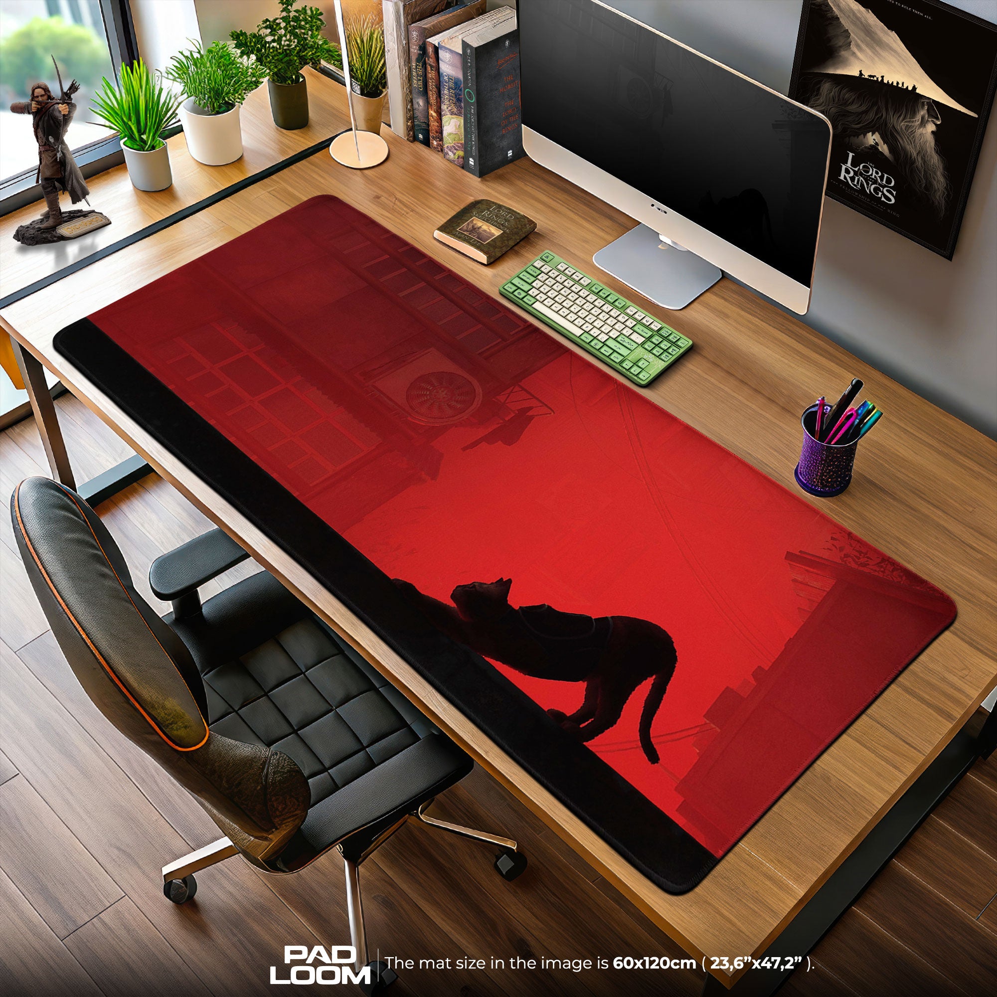 Stray Cat Mouse Pad, Cyberpunk Alley Gaming Desk Mat
