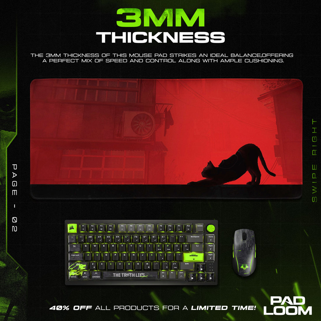 Stray Cat Mouse Pad, Cyberpunk Alley Gaming Desk Mat