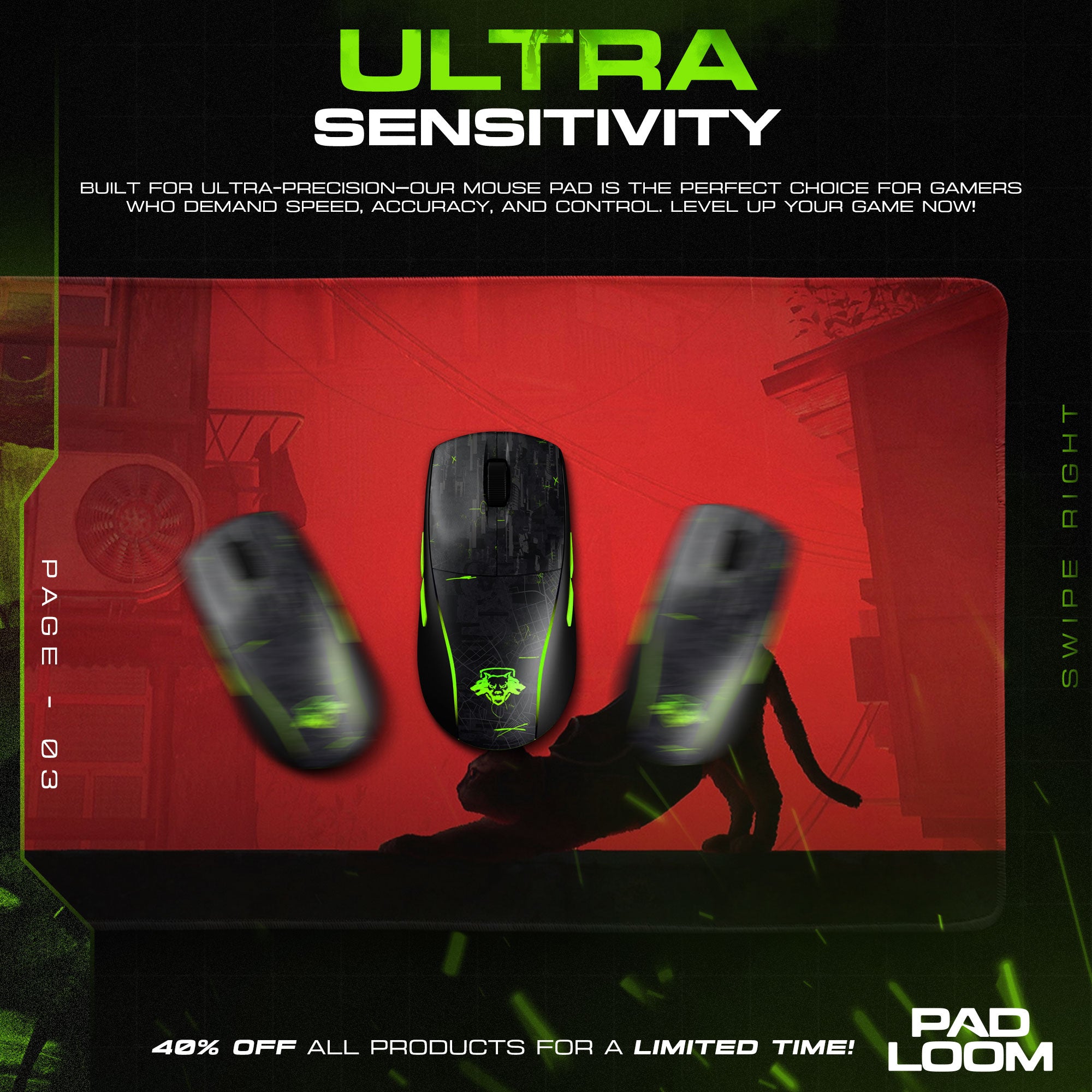Stray Cat Mouse Pad, Cyberpunk Alley Gaming Desk Mat