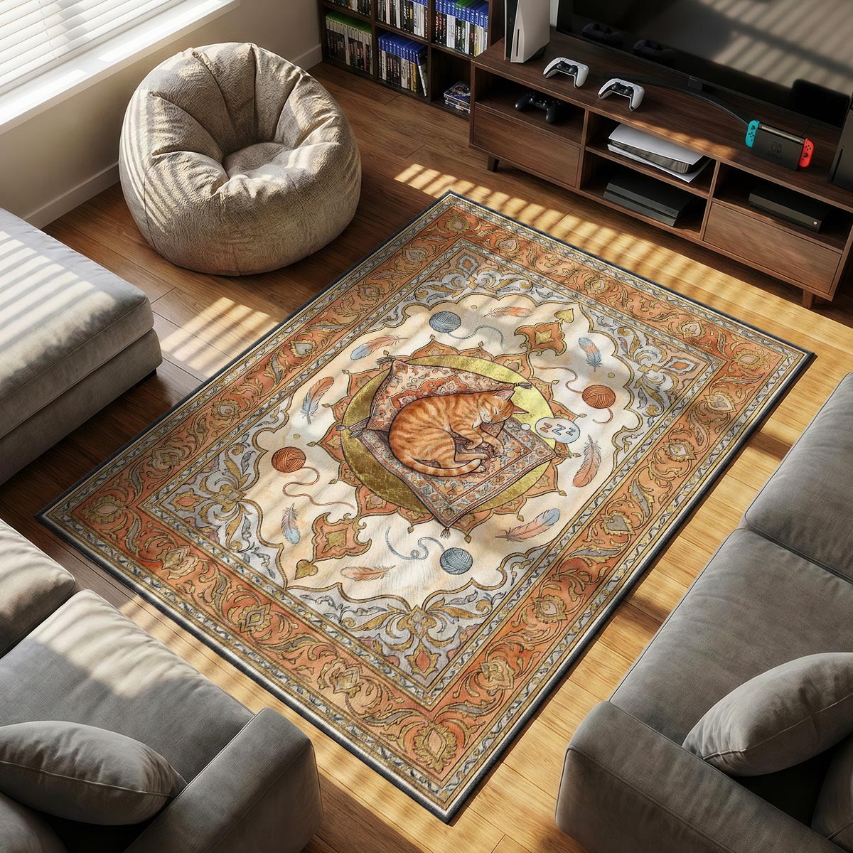Stray Cat themed area rug for home decor fans