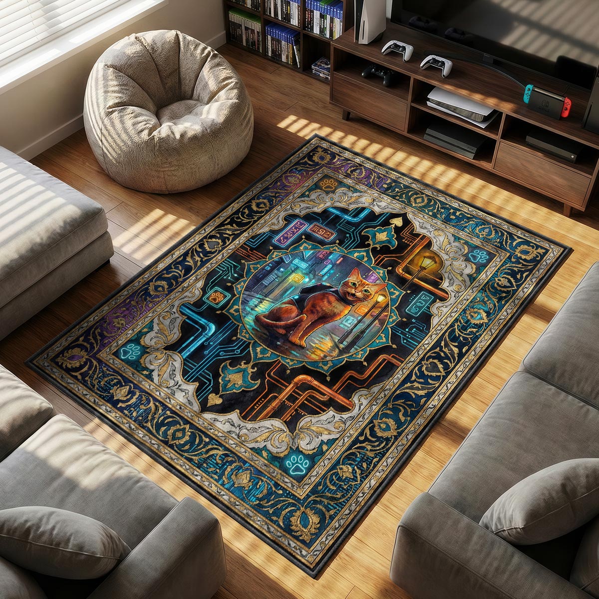 Stray Cat themed area rug for home decor fans