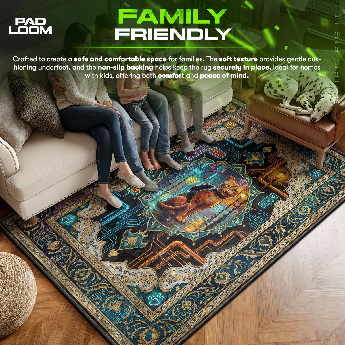 Stray area rug showing full home decor artwork