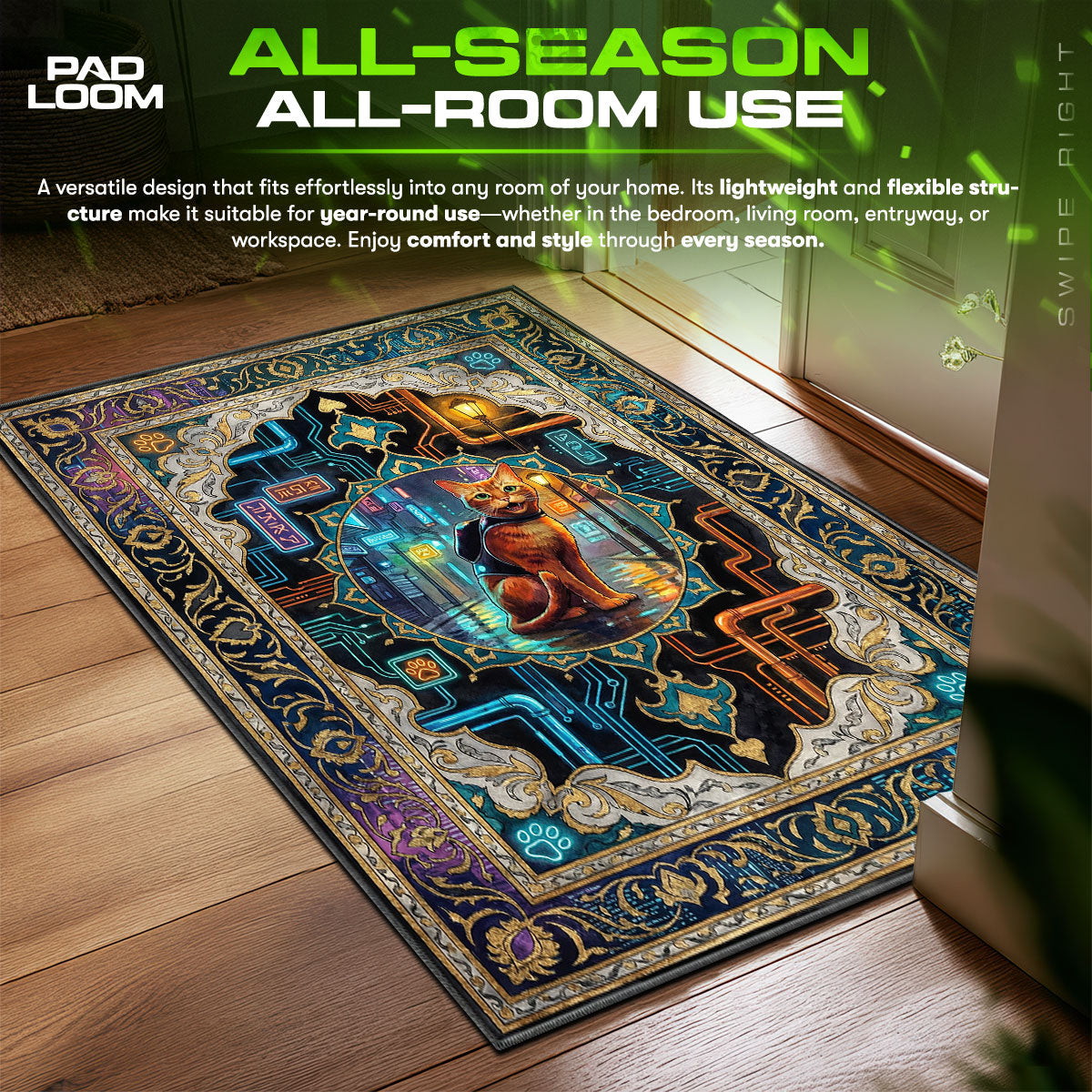 Stray Cat Neon City Stray Chair fan rug — premium quality print