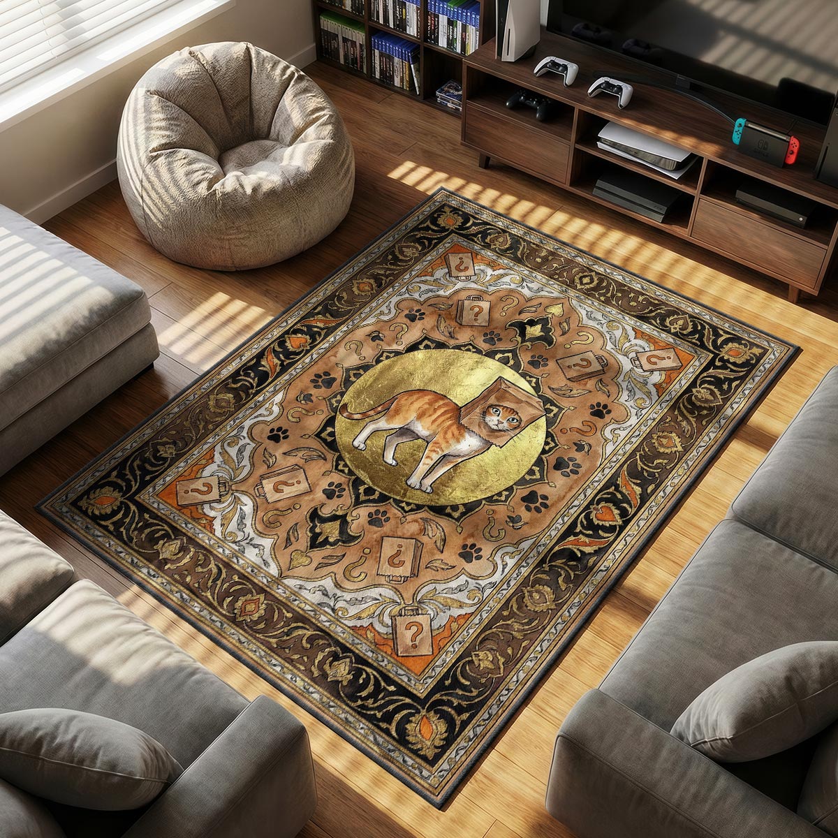 Stray Cat themed area rug for home decor fans