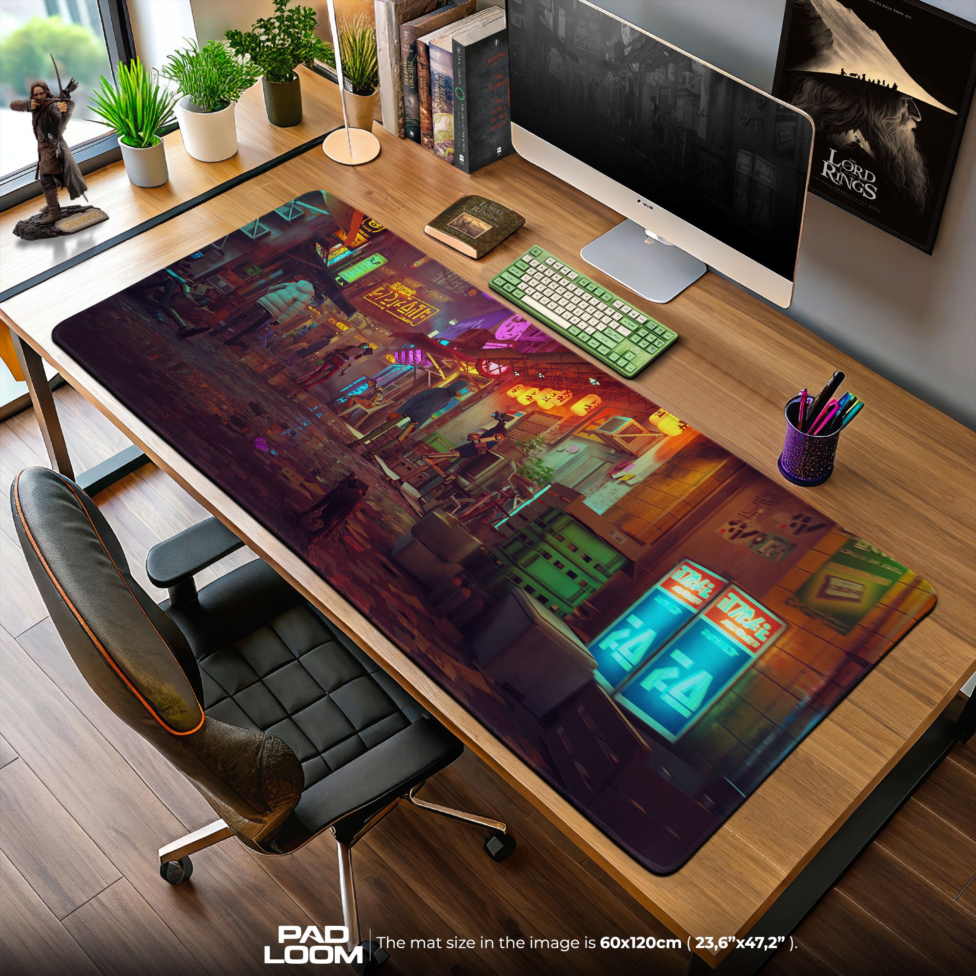 Stray Mouse Pad, Cyberpunk Alley Cat Gaming Desk Mat