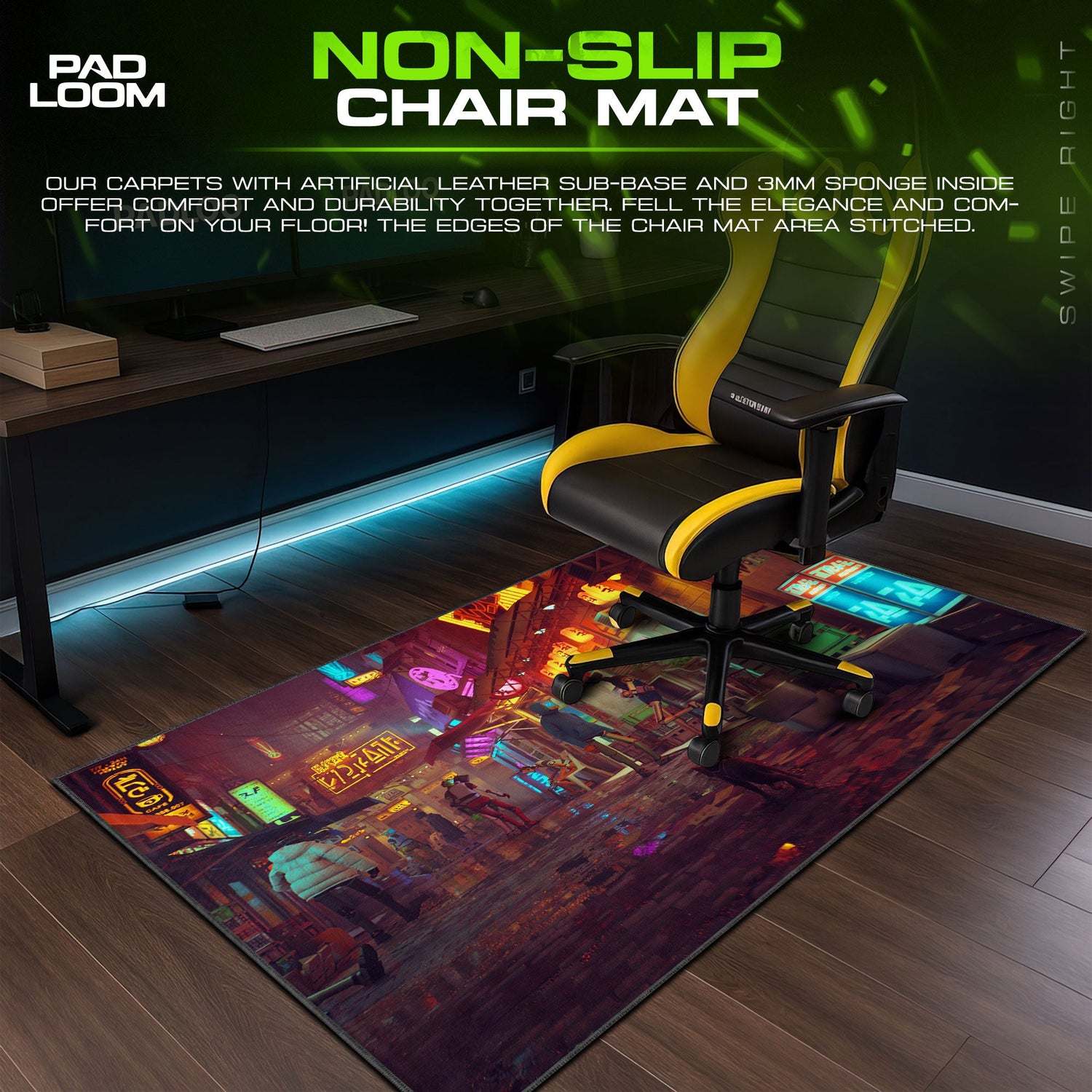 Stray Mouse Pad, Cyberpunk Alley Cat Gaming Desk Mat Padloom