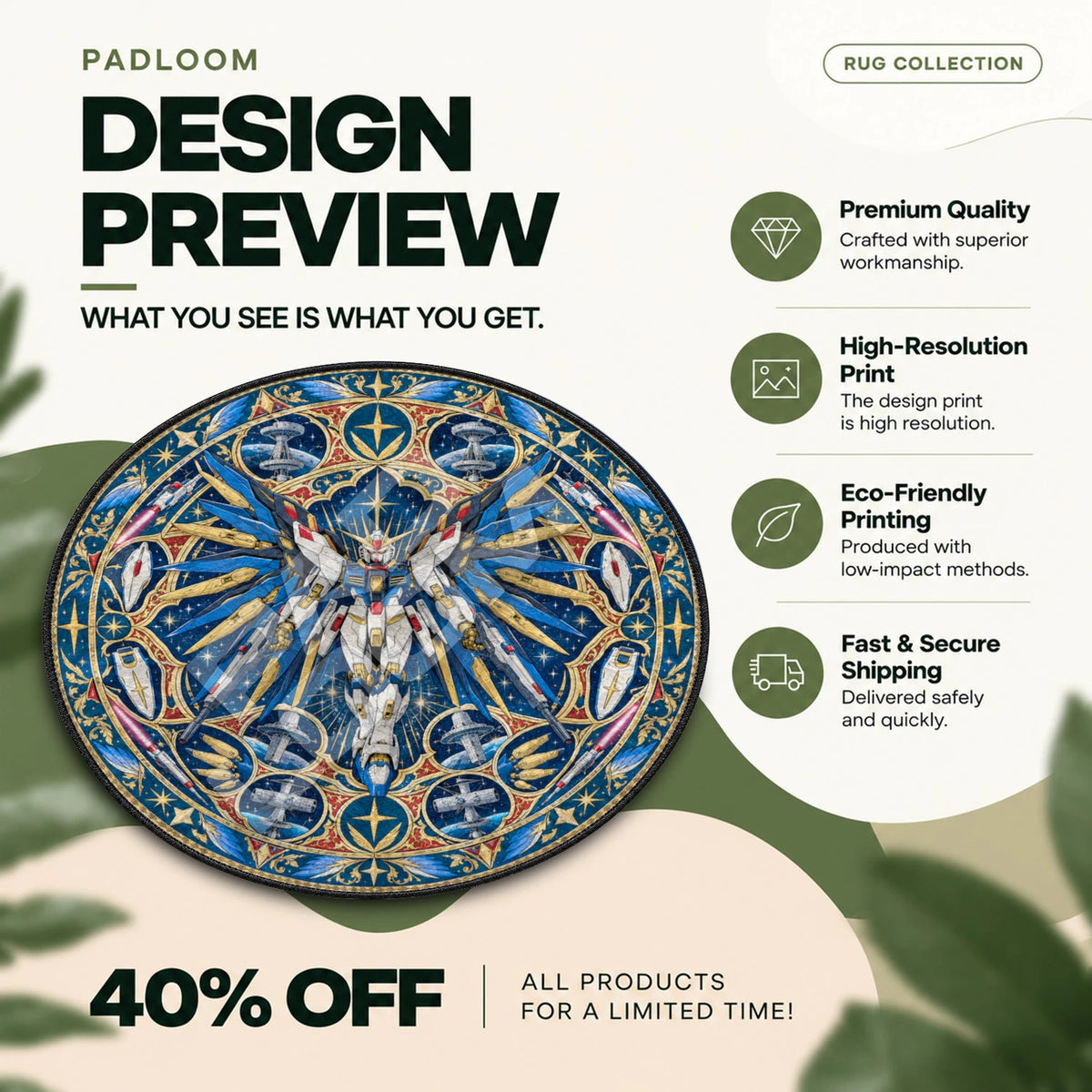 Strike Freedom Medallion Gundam round rug full design preview