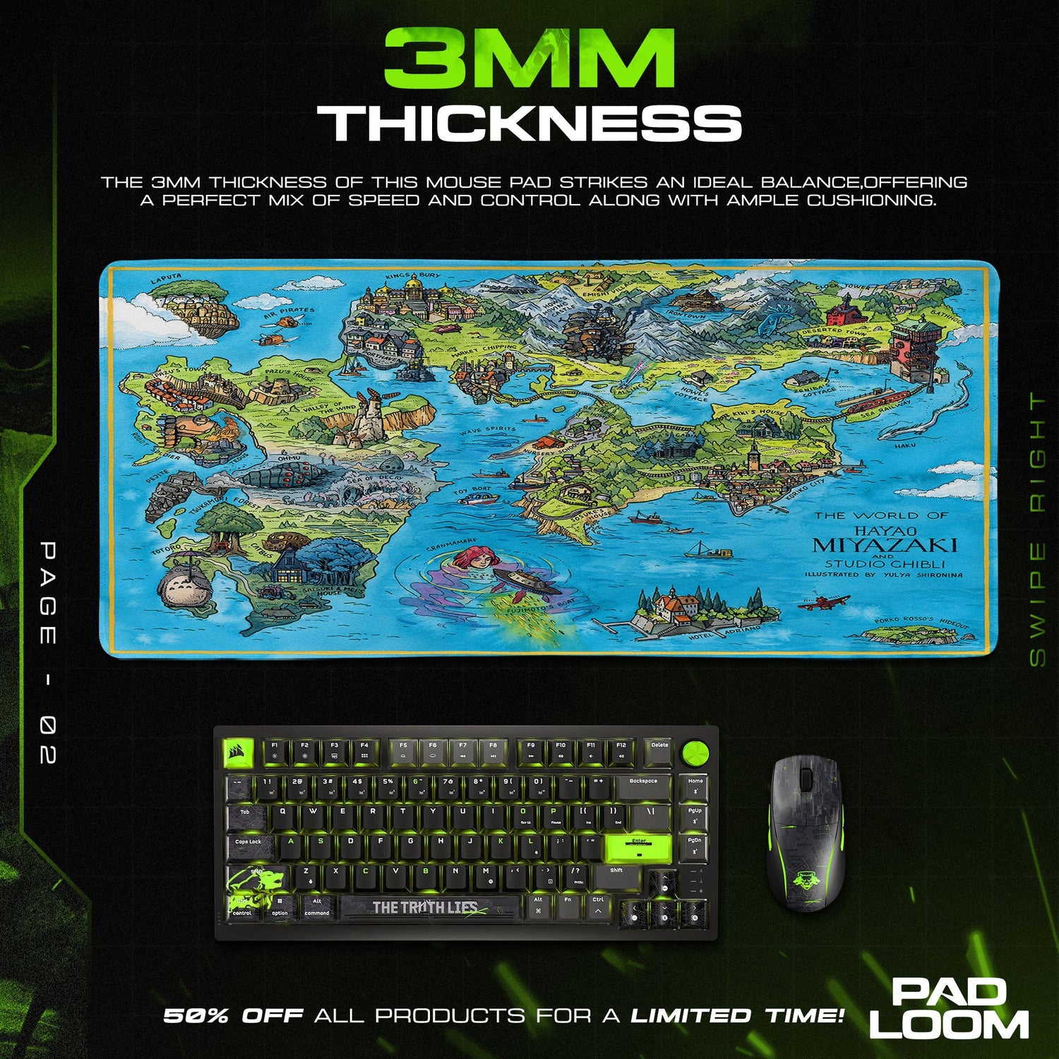 Studio Ghibli Mouse Pad, Miyazaki World Map Gaming Desk Mat Padloom