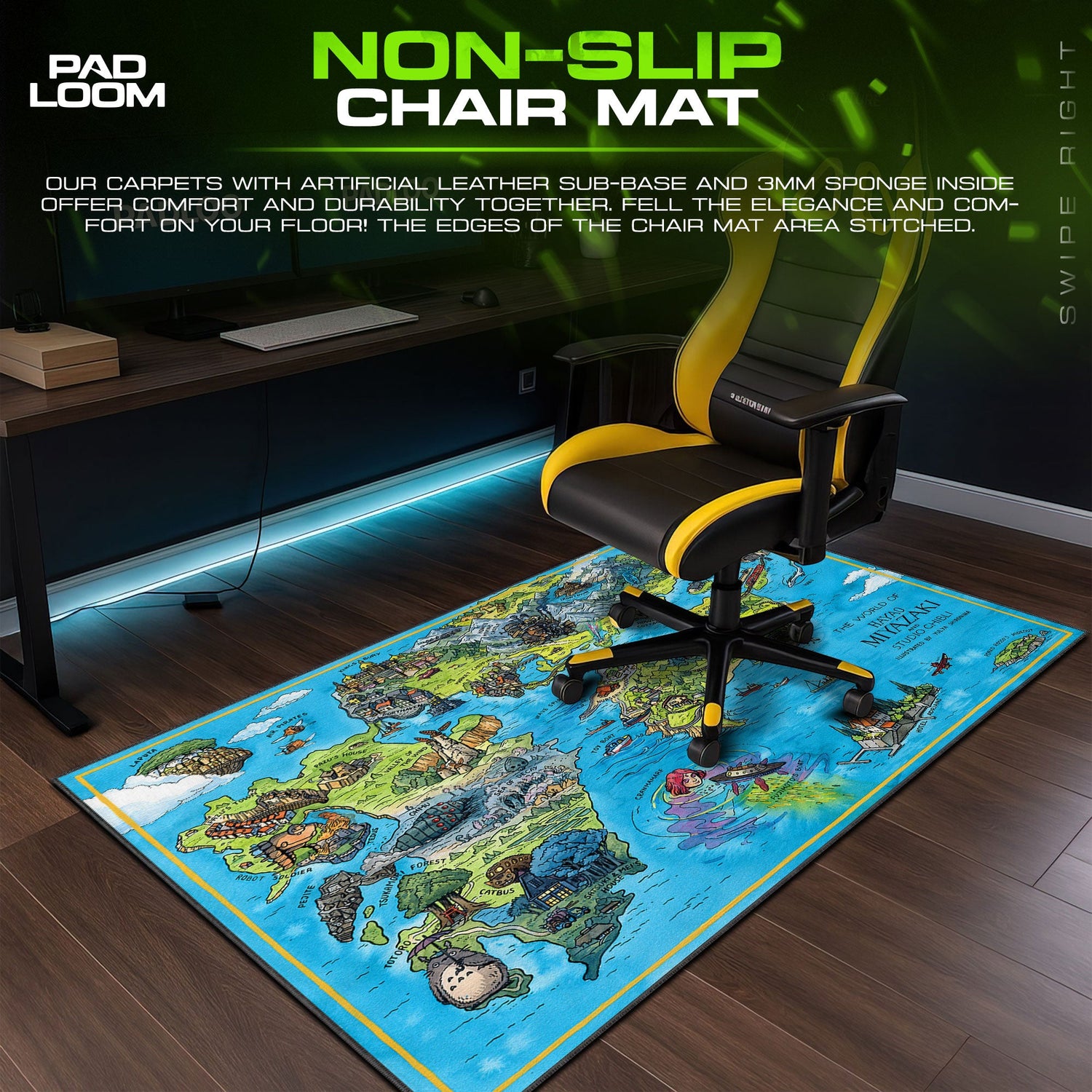 Studio Ghibli Mouse Pad, Miyazaki World Map Gaming Desk Mat Padloom