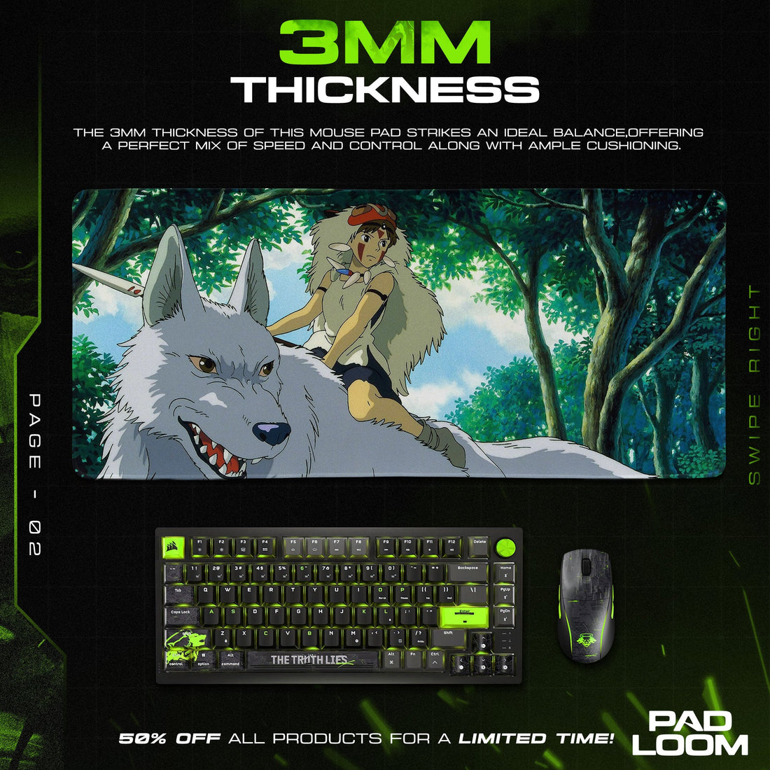 Studio Ghibli Mouse Pad - Princess Mononoke Anime Desk Mat Padloom