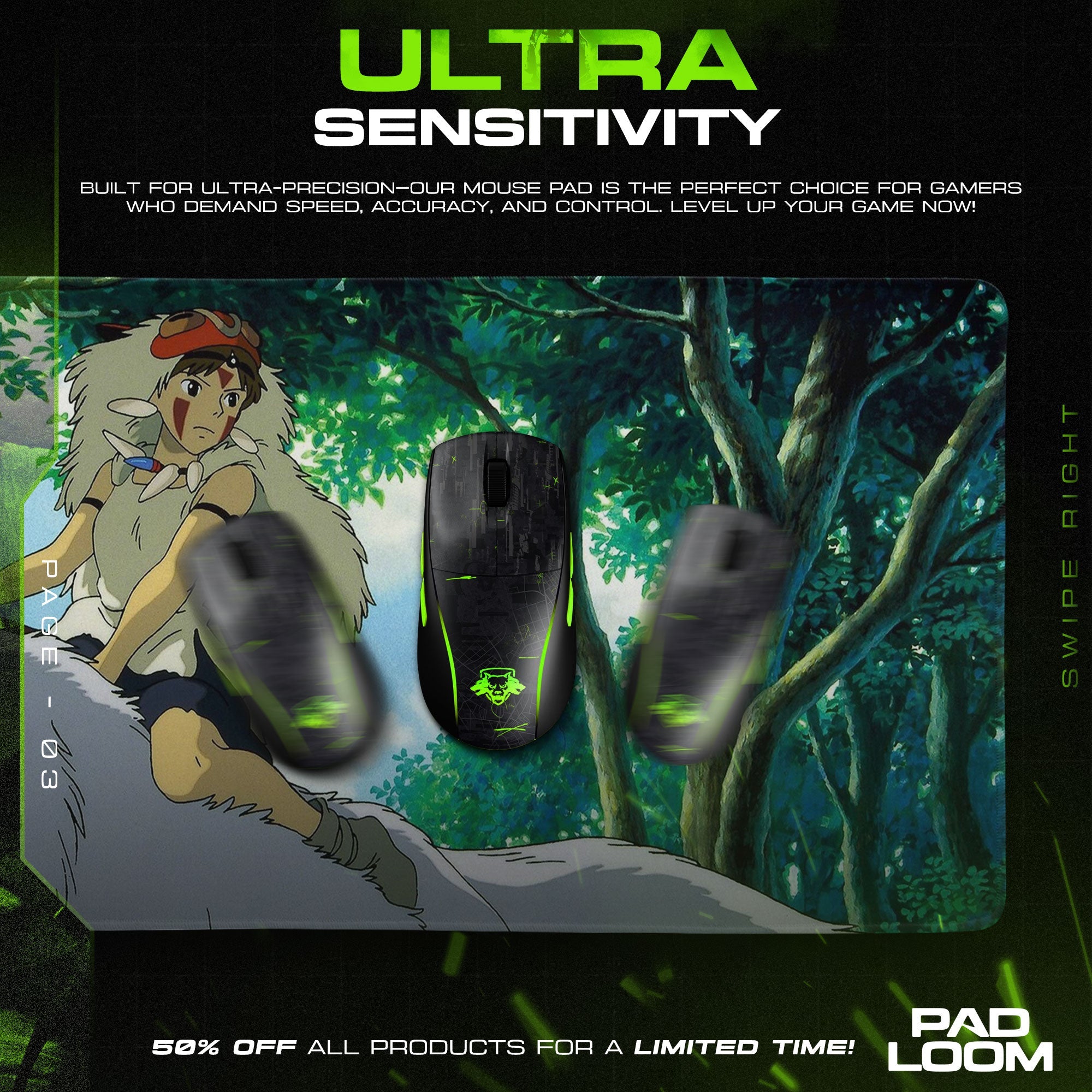 Studio Ghibli Mouse Pad - Princess Mononoke Anime Desk Mat Padloom