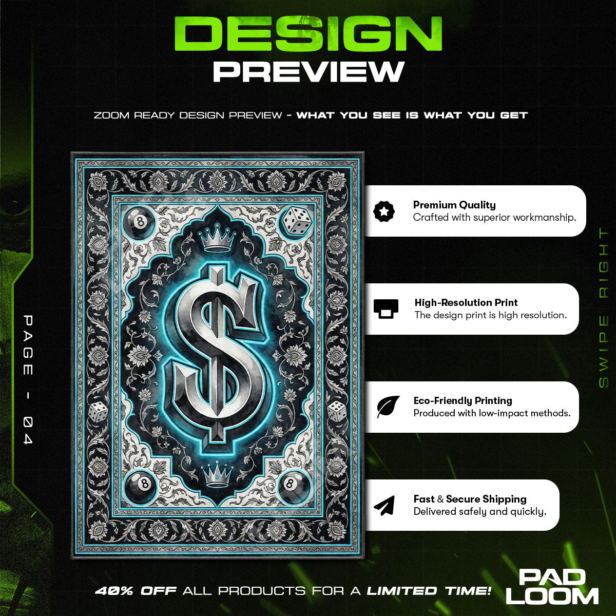 Floor character design printed on rug