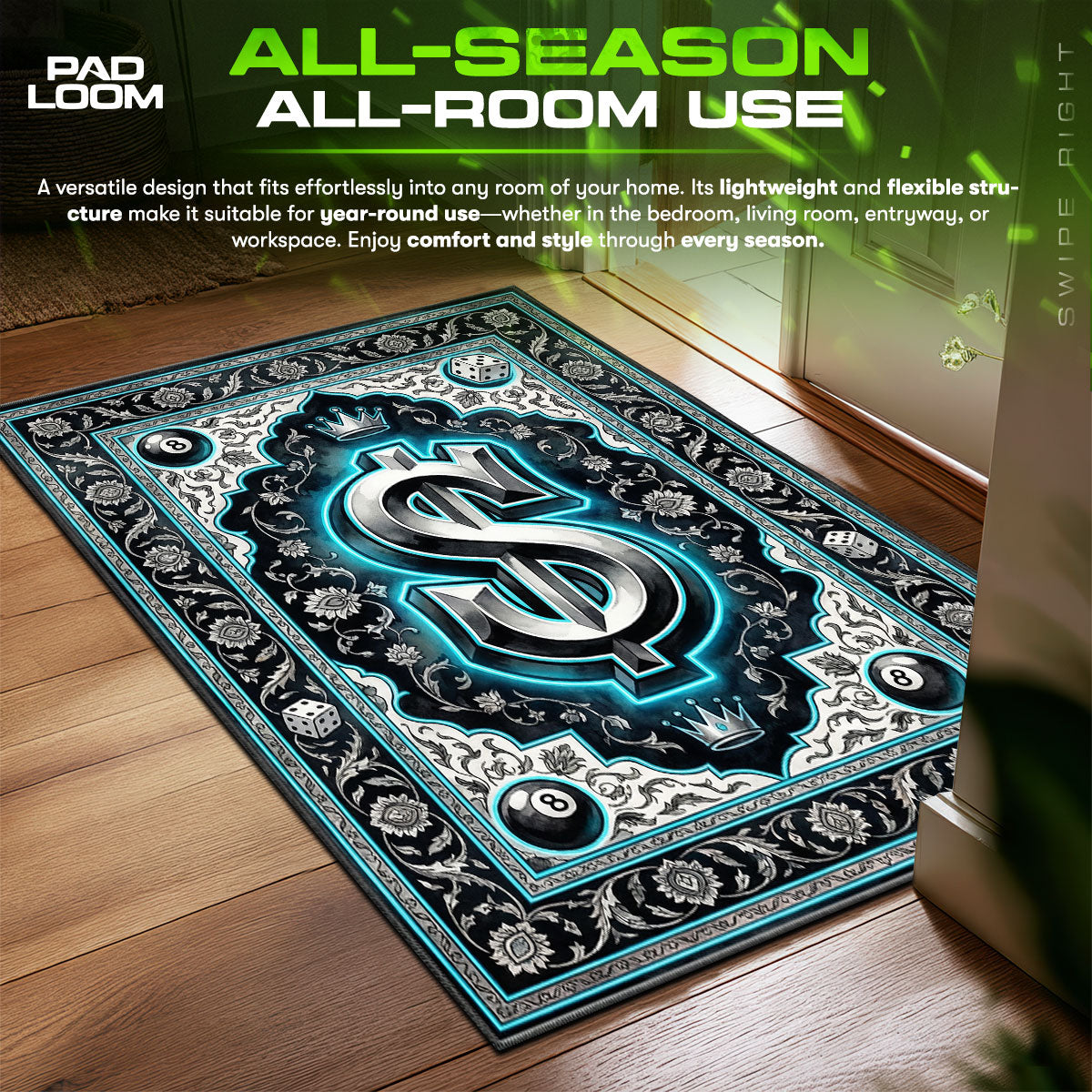 Stussy Ball Dollar Sign Streetwear Floor fan rug — premium quality print