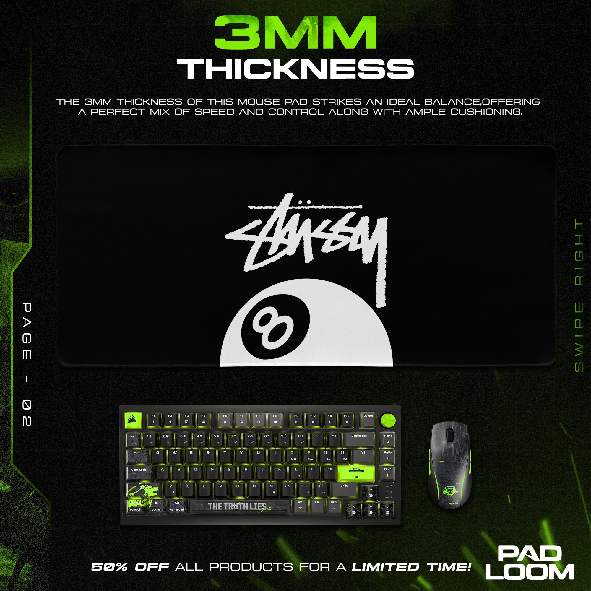 Stussy 8 Ball Mouse Pad - Black Streetwear Desk Mat