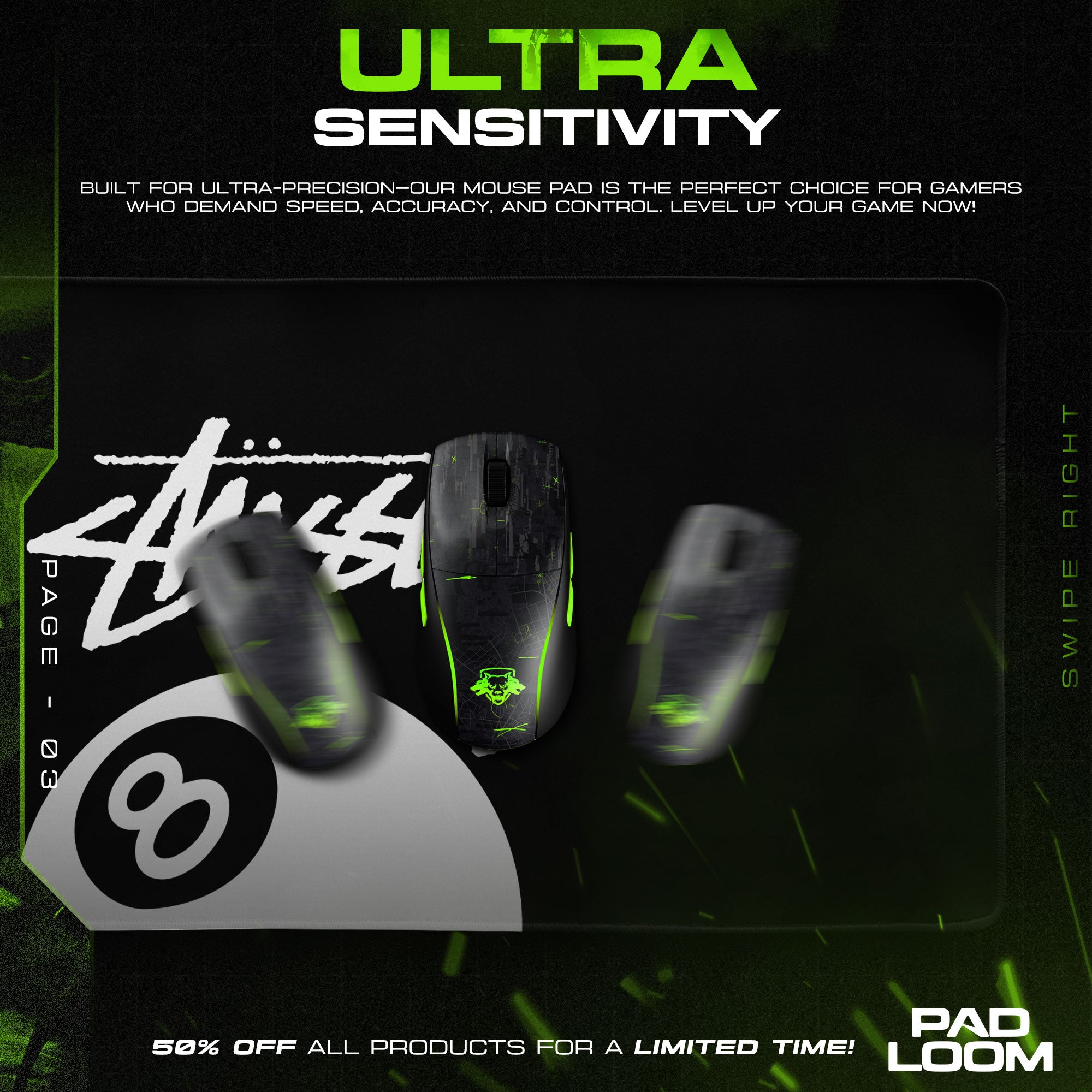 Stussy 8 Ball Mouse Pad - Black Streetwear Desk Mat