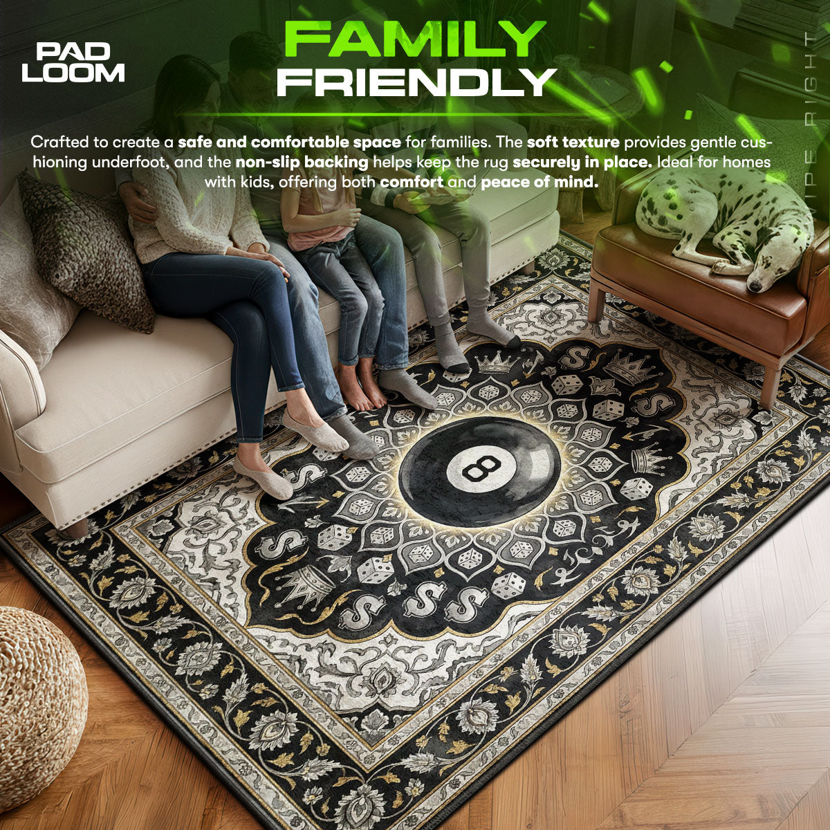 Stussy area rug showing full home decor artwork