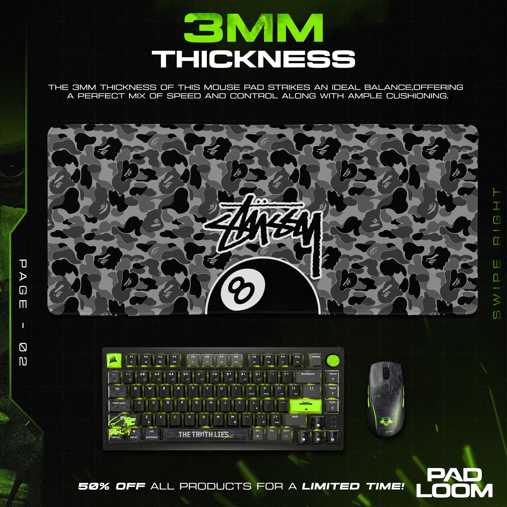 Stussy Camo 8 Ball Mouse Pad - Urban Street Desk Mat
