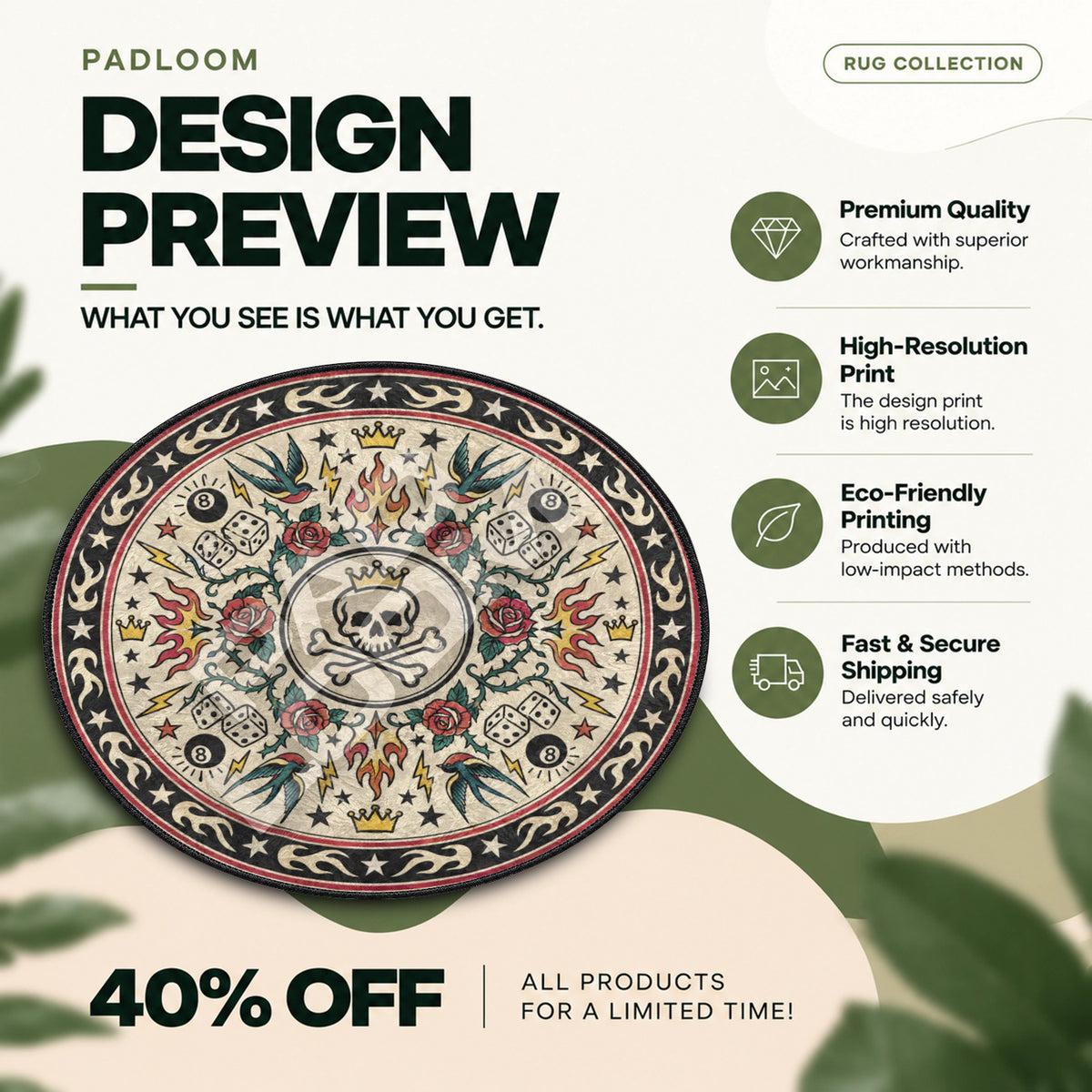 Stussy Skull hypebeast round rug full design preview