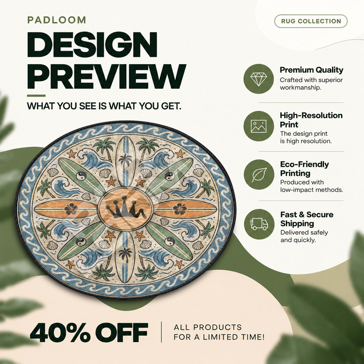 Stussy Surfboard hypebeast round rug full design preview
