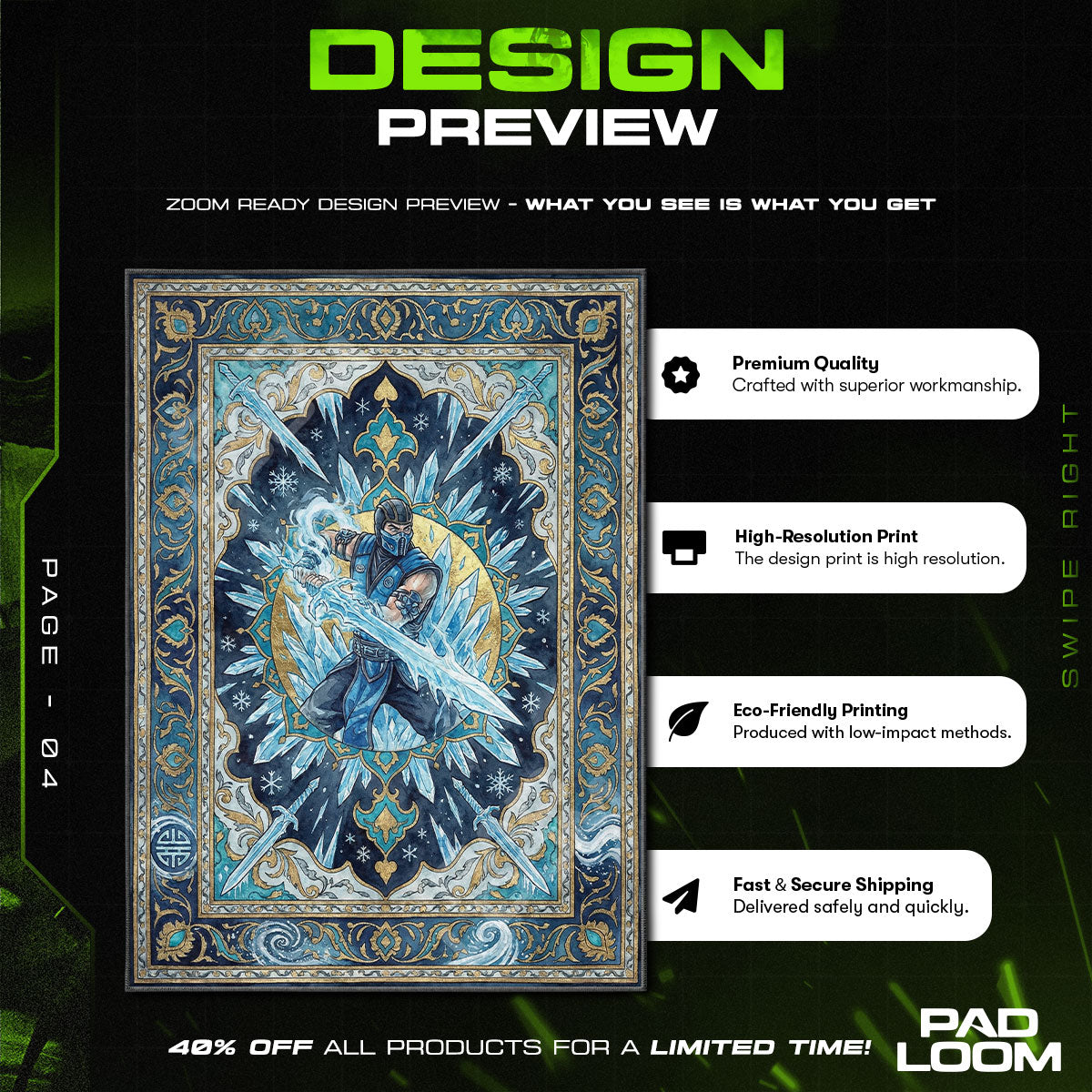 Sub-Zero Eisbild Teppich - Mortal Kombat Stuhlunterlage