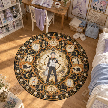 Subaru Clockwork Re Zero round rug on a bedroom floor - Re Zero chair mat