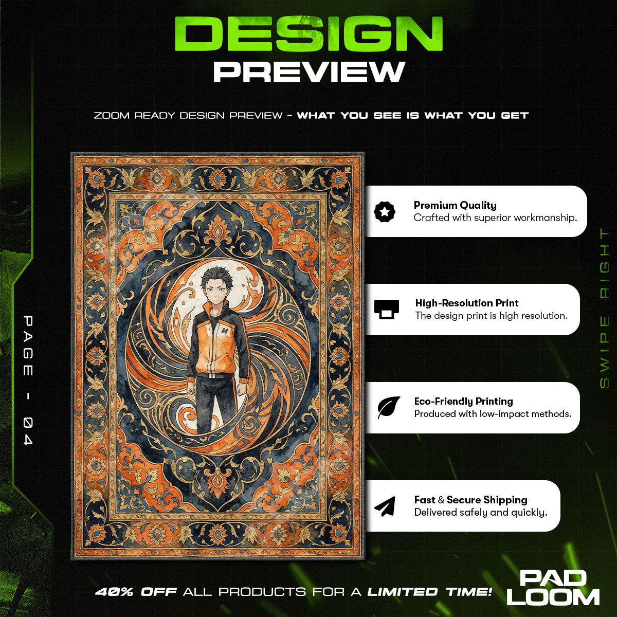 Subaru Natsuki Shadow Swirl Rug - Re:Zero Chair Mat