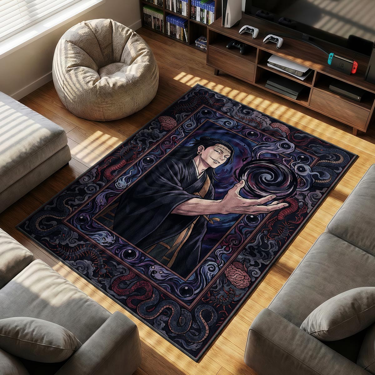 Suguru Geto themed area rug for home decor fans