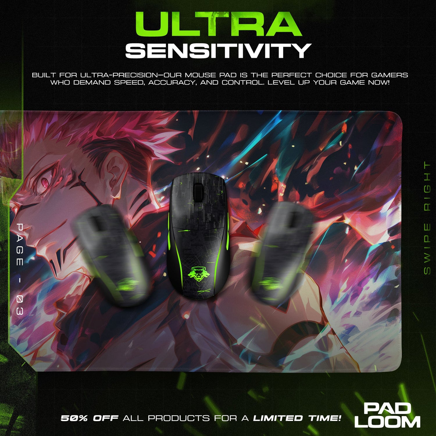 Sukuna Curse Power Mouse Pad, Jujutsu Kaisen Anime Desk Mat Padloom