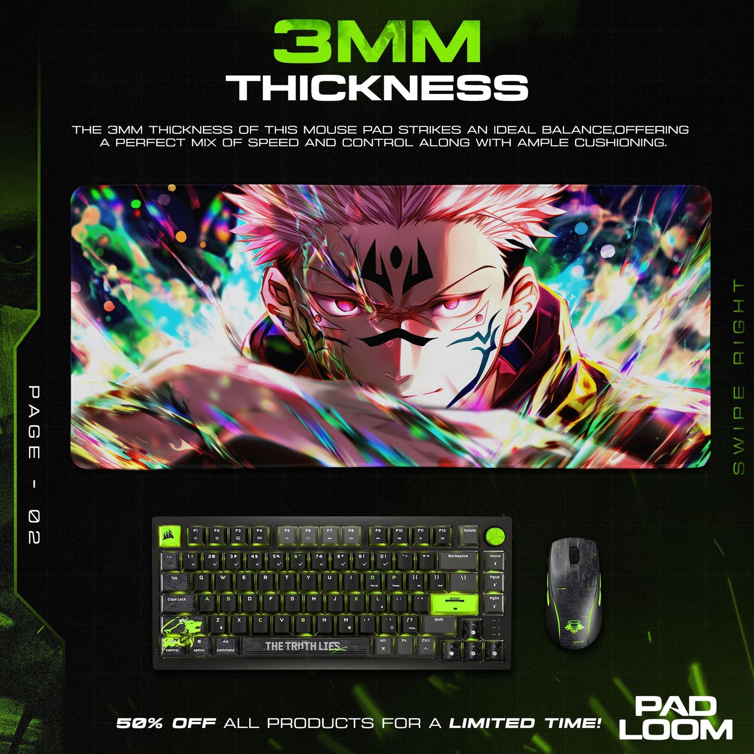 Sukuna Cursed Aura Mouse Pad, Jujutsu Anime Gaming Desk Mat Padloom